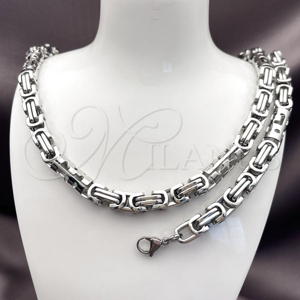 Collar y Pulsera 06.116.0067.22 Acero Inoxidable, Diseño de Llave Griega, Pulido, Tono Plateado