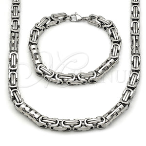 Collar y Pulsera 06.116.0067.22 Acero Inoxidable, Diseño de Llave Griega, Pulido, Tono Plateado