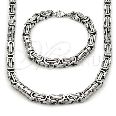 Collar y Pulsera 06.116.0067.22 Acero Inoxidable, Diseño de Llave Griega, Pulido, Tono Plateado