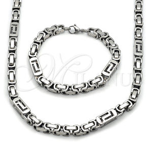 Collar y Pulsera 06.116.0068.22 Acero Inoxidable, Diseño de Llave Griega, Pulido, Tono Plateado