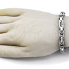 Pulsera Elegante 03.116.0047.09 Acero Inoxidable, Diseño de Llave Griega, Pulido, Tono Plateado (Thickness, 9 Inches Length)