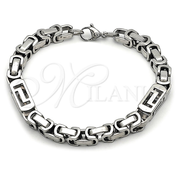 Pulsera Elegante 03.116.0047.09 Acero Inoxidable, Diseño de Llave Griega, Pulido, Tono Plateado (Thickness, 9 Inches Length)
