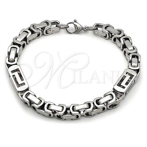 Pulsera Elegante 03.116.0047.09 Acero Inoxidable, Diseño de Llave Griega, Pulido, Tono Plateado (Thickness, 9 Inches Length)