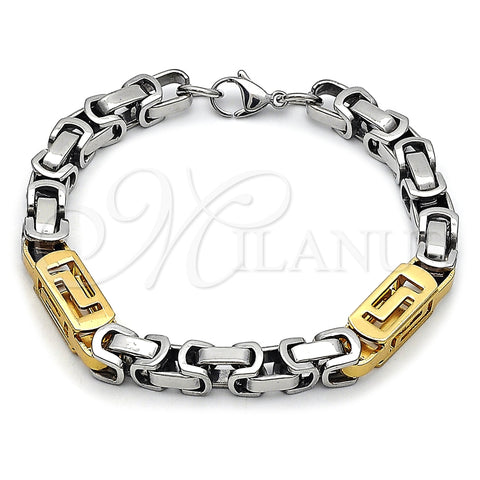 Pulsera Elegante 03.116.0047.1.09 Acero Inoxidable, Diseño de Llave Griega, Pulido, Dos Tonos (Thickness, 9 Inches Length)