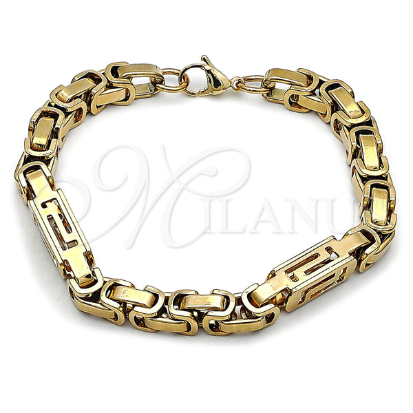 Pulsera Elegante 03.116.0047.2.09 Acero Inoxidable, Diseño de Llave Griega, Pulido, Tono Dorado (Thickness, 9 Inches Length)