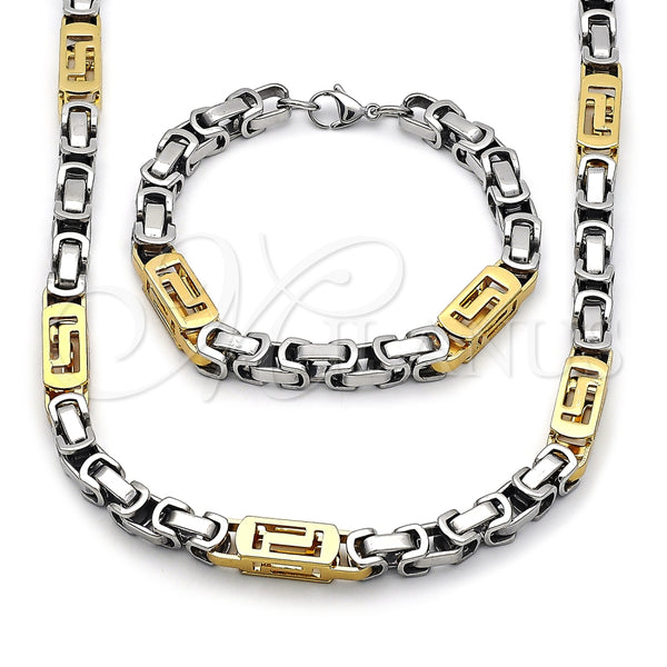 Collar y Pulsera 06.116.0068.1.22 Acero Inoxidable, Diseño de Llave Griega, Pulido, Dos Tonos
