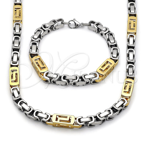 Collar y Pulsera 06.116.0068.1.22 Acero Inoxidable, Diseño de Llave Griega, Pulido, Dos Tonos