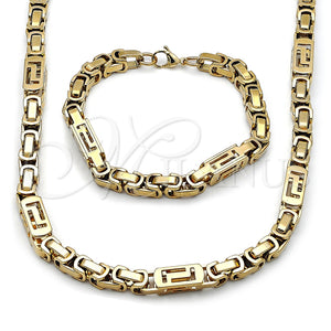 Collar y Pulsera 06.116.0068.2.22 Acero Inoxidable, Diseño de Llave Griega, Pulido, Tono Dorado
