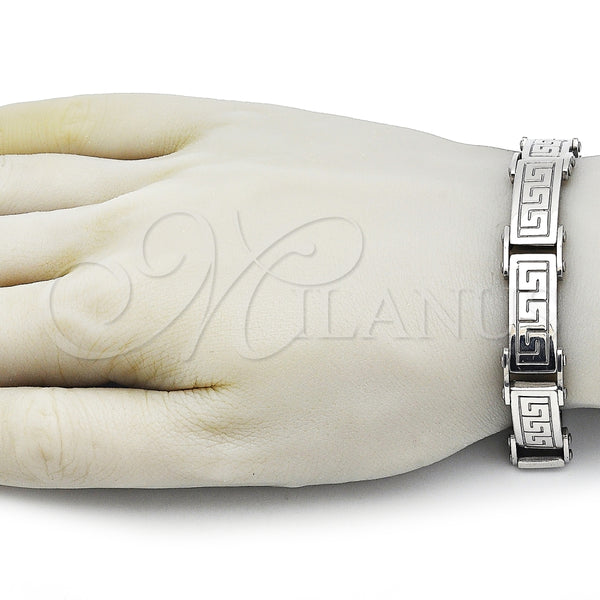 Pulsera Solida 03.116.0048.09 Acero Inoxidable, Diseño de Llave Griega, Pulido, Tono Plateado (Thickness, 9 Inches Length)