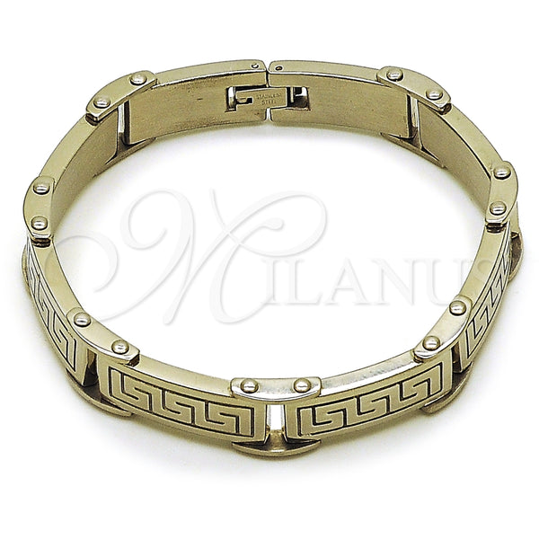 Pulsera Solida 03.116.0048.09 Acero Inoxidable, Diseño de Llave Griega, Pulido, Tono Plateado (Thickness, 9 Inches Length)