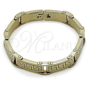 Pulsera Solida 03.116.0048.09 Acero Inoxidable, Diseño de Llave Griega, Pulido, Tono Plateado (Thickness, 9 Inches Length)