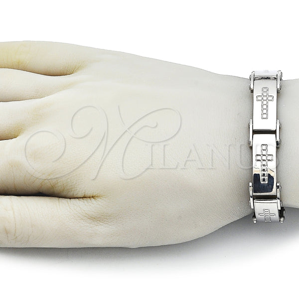 Pulsera Solida 03.116.0049.09 Acero Inoxidable, Diseño de Cruz, Pulido, Tono Plateado (Thickness, 9 Inches Length)