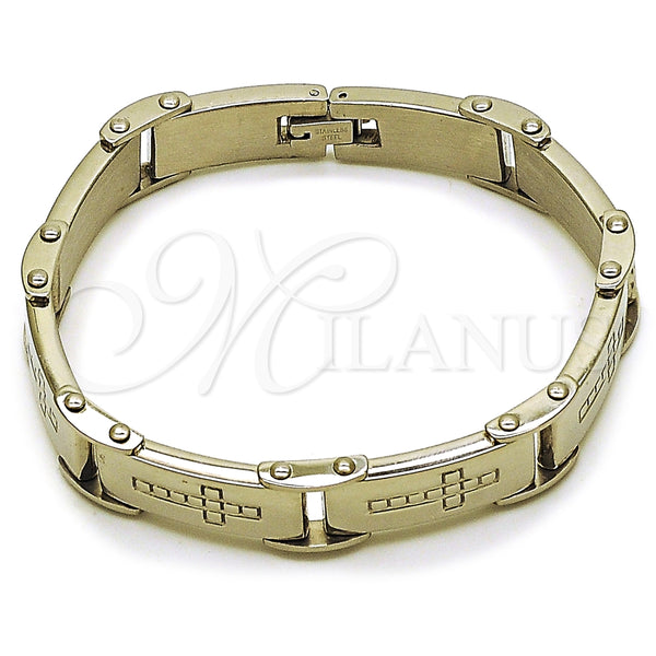 Pulsera Solida 03.116.0049.09 Acero Inoxidable, Diseño de Cruz, Pulido, Tono Plateado (Thickness, 9 Inches Length)