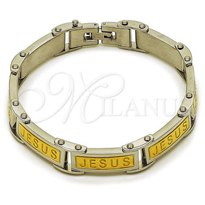 Pulsera Solida 03.116.0051.09 Acero Inoxidable, Diseño de Jesus, Pulido, Dos Tonos (Thickness, 9 Inches Length)
