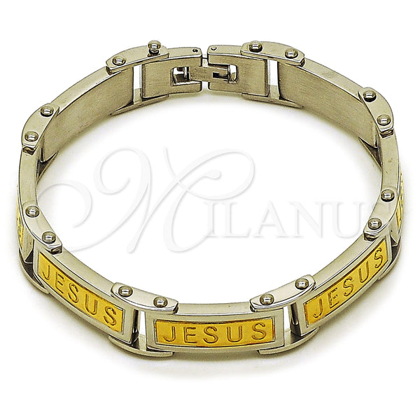 Pulsera Solida 03.116.0051.09 Acero Inoxidable, Diseño de Jesus, Pulido, Dos Tonos (Thickness, 9 Inches Length)