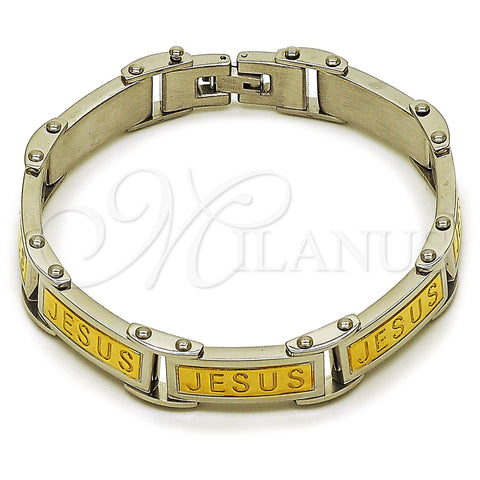 Pulsera Solida 03.116.0051.09 Acero Inoxidable, Diseño de Jesus, Pulido, Dos Tonos (Thickness, 9 Inches Length)