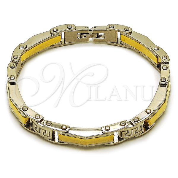 Pulsera Solida 03.116.0052.09 Acero Inoxidable, Diseño de Llave Griega, Pulido, Acero