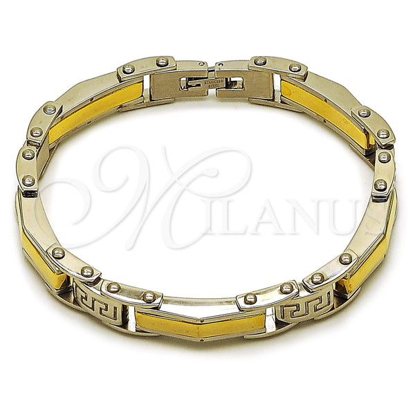 Pulsera Solida 03.116.0052.09 Acero Inoxidable, Diseño de Llave Griega, Pulido, Dos Tonos (Thickness, 9 Inches Length)