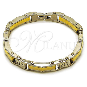 Pulsera Solida 03.116.0052.09 Acero Inoxidable, Diseño de Llave Griega, Pulido, Dos Tonos (Thickness, 9 Inches Length)