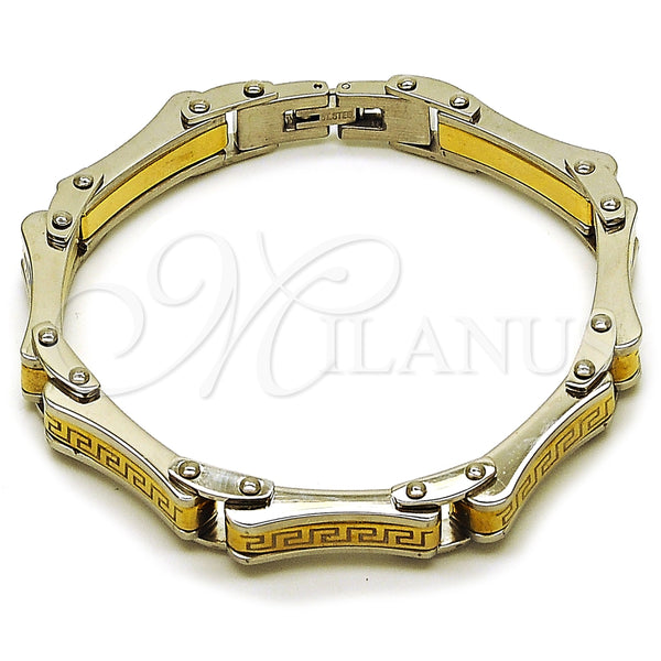 Pulsera Solida 03.116.0055.09 Acero Inoxidable, Diseño de Llave Griega, Pulido, Dos Tonos (Thickness, 9 Inches Length)