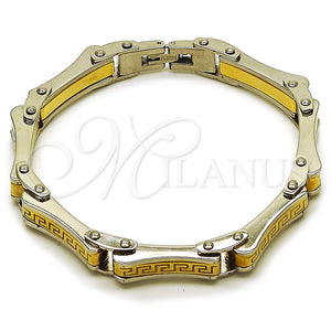 Pulsera Solida 03.116.0055.09 Acero Inoxidable, Diseño de Llave Griega, Pulido, Dos Tonos (Thickness, 9 Inches Length)