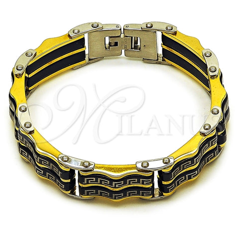 Pulsera Solida 03.116.0059.09 Acero Inoxidable, Diseño de Llave Griega, Pulido, Dos Tonos