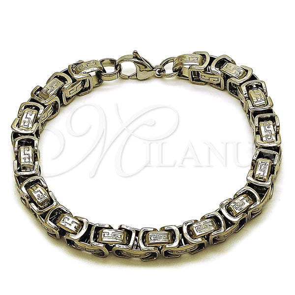 Pulsera Elegante 03.115.0019.09 Acero Inoxidable, Diseño de Llave Griega y Box, Pulido, Tono Plateado (Thickness, 9 Inches Length)