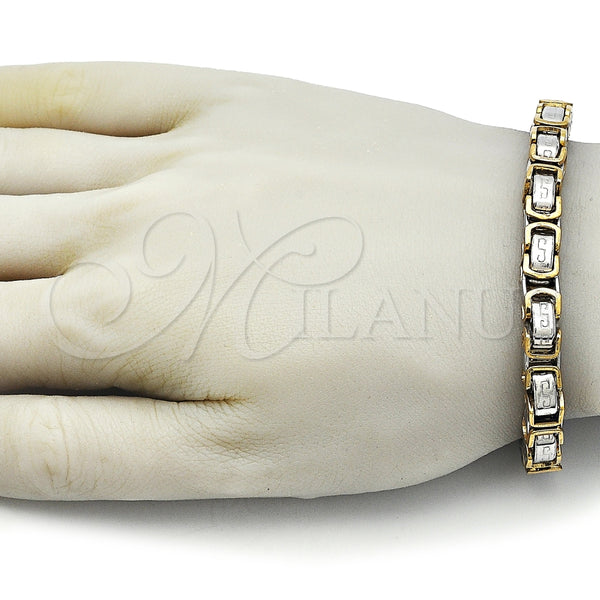 Pulsera Elegante 03.115.0019.1.09 Acero Inoxidable, Diseño de Llave Griega y Box, Pulido, Dos Tonos (Thickness, 9 Inches Length)