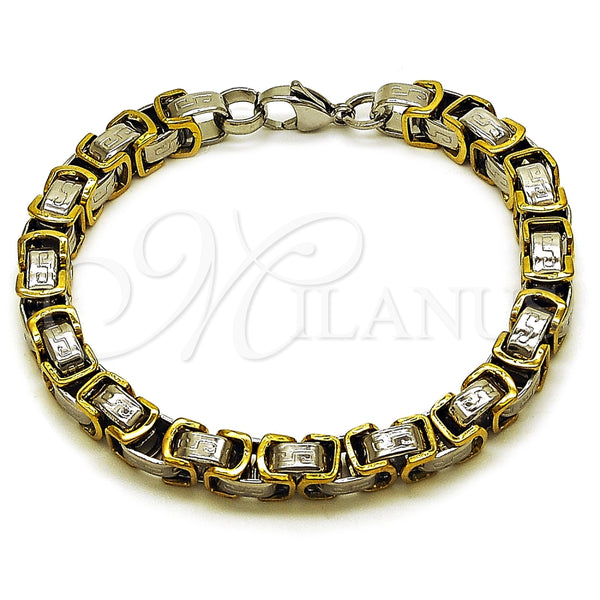 Pulsera Elegante 03.115.0019.1.09 Acero Inoxidable, Diseño de Llave Griega y Box, Pulido, Dos Tonos (Thickness, 9 Inches Length)