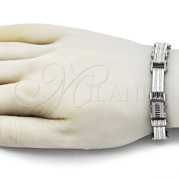 Pulsera Solida 03.115.0022.09 Acero Inoxidable, Pulido, Tono Plateado (12 MM Thickness, 9 Inches Length)