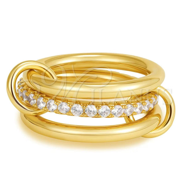 Anillo Multi Piedra 01.443.0006.06 Oro Laminado, con Blanca Zirconia Cubica, Pulido, Tono Dorado (Size 6)