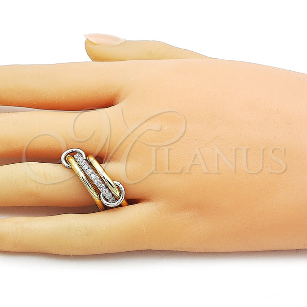 Anillo Multi Piedra 01.443.0006.1.08 Oro Laminado, con Blanca Zirconia Cubica, Pulido, Dos Tonos (Size 8)