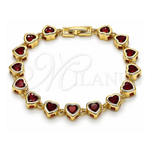 Pulsera Tennis 03.266.0063.07 Oro Laminado, Diseño de Corazón, con Zirconia Cubica Granate, Pulido, Tono Dorado (Grosor 08 MM, 7 Pulgadas de Largo)