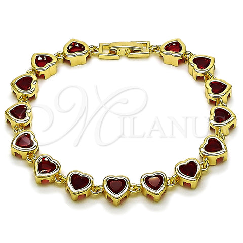 Pulsera Tennis 03.266.0063.07 Oro Laminado, Diseño de Corazón, con Granate Zirconia Cubica, Pulido, Tono Dorado (08 MM Thickness, 7 Inches Length)