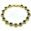 Pulsera Tennis 03.266.0063.1.07 Oro Laminado, Diseño de Corazón, con Verde Zirconia Cubica, Pulido, Tono Dorado (08 MM Thickness, 7 Inches Length)