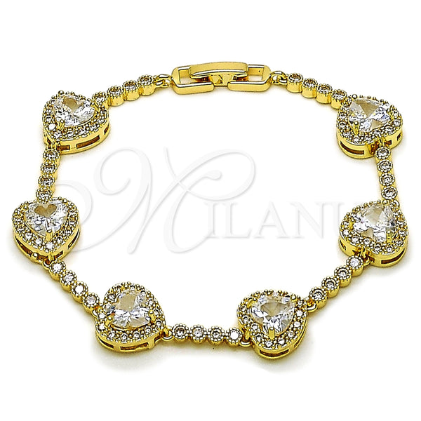Pulsera Tennis 03.266.0064.07 Oro Laminado, Diseño de Corazón y Cluster, con Blanca Zirconia Cubica, Pulido, Tono Dorado (11 MM Thickness, 7 Inches Length)