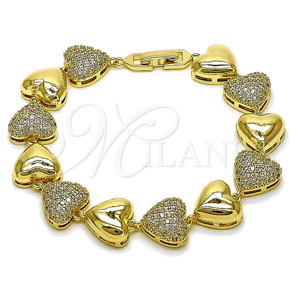 Pulsera Tennis 03.266.0065.08 Oro Laminado, Diseño de Corazon, con Zirconia Cubica Blanca, Pulido, Dorado