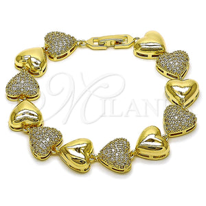 Pulsera Tennis 03.266.0065.08 Oro Laminado, Diseño de Corazón, con Blanca Zirconia Cubica, Pulido, Tono Dorado (Thickness, 8 Inches Length)