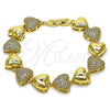 Pulsera Tennis 03.266.0065.08 Oro Laminado, Diseño de Corazón, con Blanca Zirconia Cubica, Pulido, Tono Dorado (Thickness, 8 Inches Length)