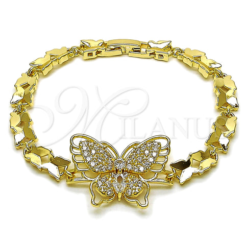 Pulsera Elegante 03.266.0066.07 Oro Laminado, Diseño de Mariposa, con Blanca Zirconia Cubica, Pulido, Tono Dorado (Thickness, 8 Inches Length)