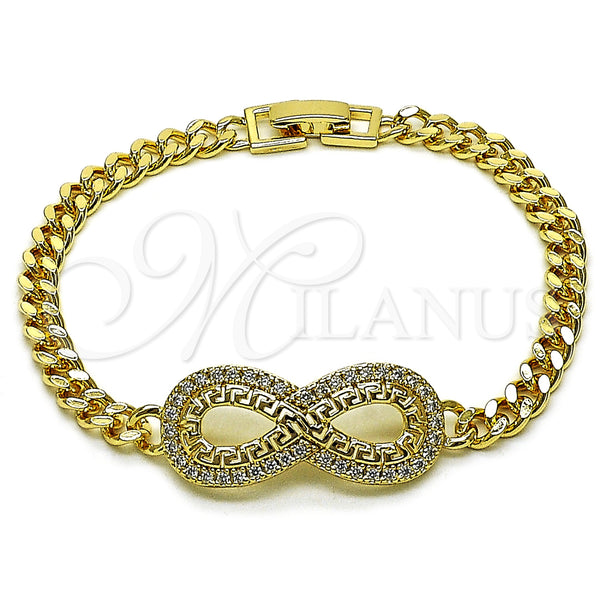 Pulsera Elegante 03.266.0067.08 Oro Laminado, Diseño de Infinito y Llave Griega, con Blanca Zirconia Cubica, Pulido, Tono Dorado (Thickness, 8 Inches Length)