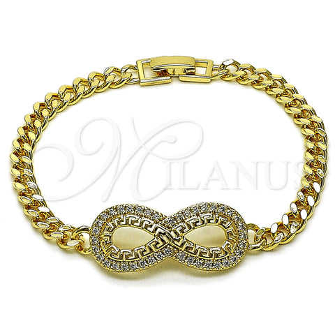 Pulsera Elegante 03.266.0067.08 Oro Laminado, Diseño de Infinito y Llave Griega, con Blanca Zirconia Cubica, Pulido, Tono Dorado (Thickness, 8 Inches Length)
