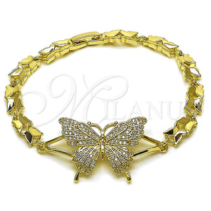 Pulsera Elegante 03.266.0068.08 Oro Laminado, Diseño de Mariposa, con Blanca Zirconia Cubica, Pulido, Tono Dorado (Thickness, 8 Inches Length)