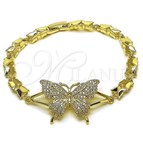 Pulsera Elegante 03.266.0068.08 Oro Laminado, Diseño de Mariposa, con Blanca Zirconia Cubica, Pulido, Tono Dorado (Thickness, 8 Inches Length)