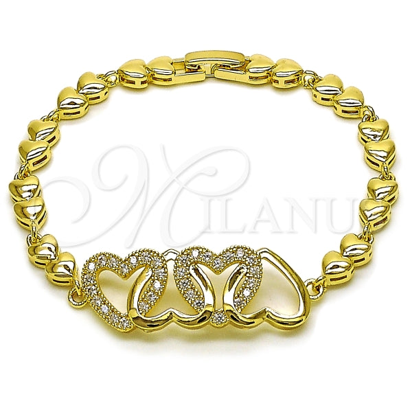 Pulsera Elegante 03.266.0069.07 Oro Laminado, Diseño de Corazon, con Zirconia Cubica Blanca, Pulido, Dorado