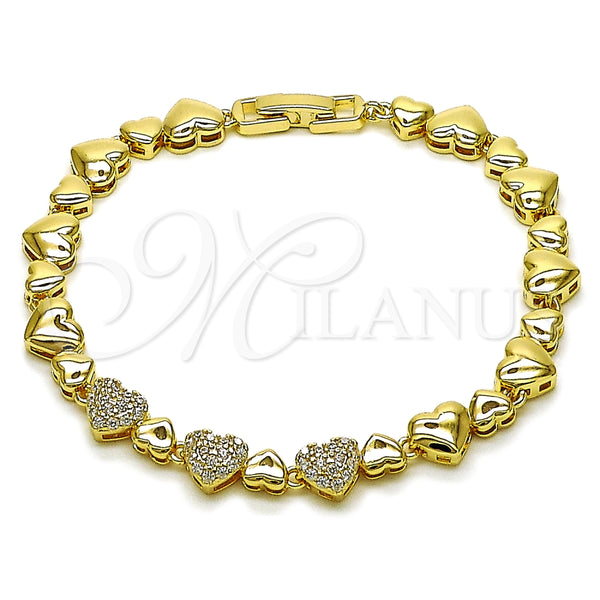 Pulsera Elegante 03.266.0070.08 Oro Laminado, Diseño de Corazón, con Zirconia Cubica Blanca, Pulido, Tono Dorado (Grosor 07.1 MM, 8 Pulgadas de Largo)