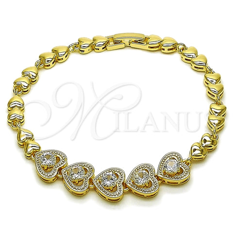 Pulsera Elegante 03.266.0071.08 Oro Laminado, Diseño de Corazon, con Zirconia Cubica Blanca, Pulido, Dorado