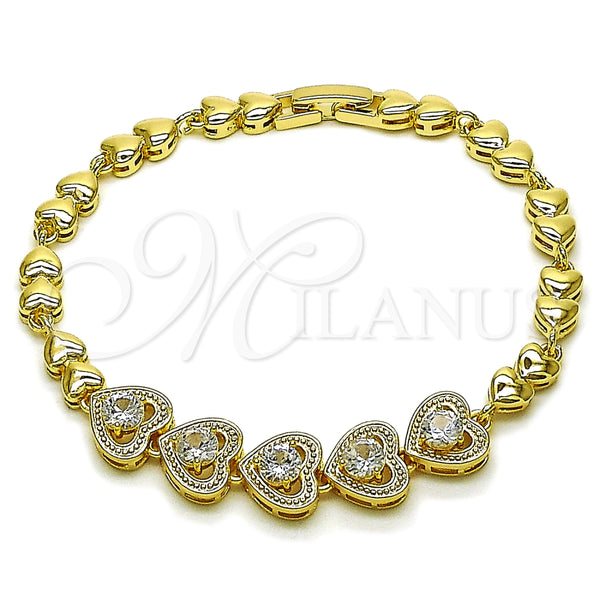 Pulsera Elegante 03.266.0071.08 Oro Laminado, Diseño de Corazón, con Blanca Zirconia Cubica, Pulido, Tono Dorado (Thickness, 8 Inches Length)