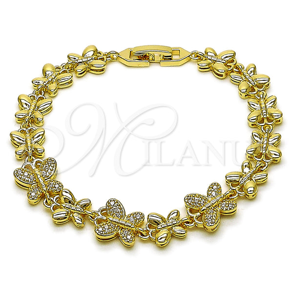Pulsera Elegante 03.266.0072.08 Oro Laminado, Diseño de Mariposa, con Blanca Zirconia Cubica, Pulido, Tono Dorado (09 MM Thickness, 8 Inches Length)
