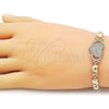 Pulsera Elegante 03.266.0073.07 Oro Laminado, Diseño de Corazon y Besos y Abrazos, Diseño de Corazon, con Zirconia Cubica Blanca, Pulido, Dorado